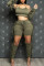 Army Green Fashion Sexy Solid Tassel Hollowed Out O Neck Long Sleeve Two Pieces