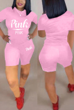 Pink Fashion Casual Letter Print T-shirt Shorts Set