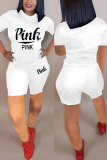 Pink Fashion Casual Letter Print T-shirt Shorts Set