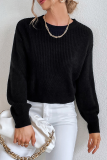 Black Fashion Casual Solid Hollowed Out Strap Design O Neck Tops Sweater