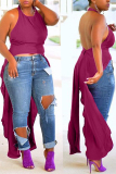 Purple Casual Backless Asymmetrical Camisole
