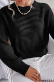 Black Fashion Casual Solid Hollowed Out Strap Design O Neck Tops Sweater