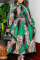 Green Fashion Casual Print Basic Turtleneck Long Sleeve Dresses (Without Belt)