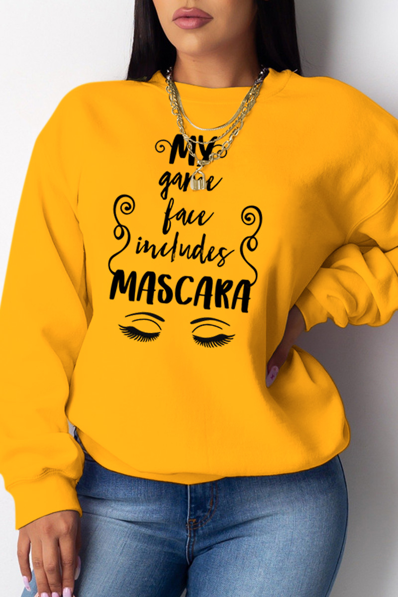 

Yellow Casual Sportswear Print Letter O Neck Tops