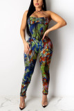 Green Sexy Off Shoulder Print Backless Jumpsuit