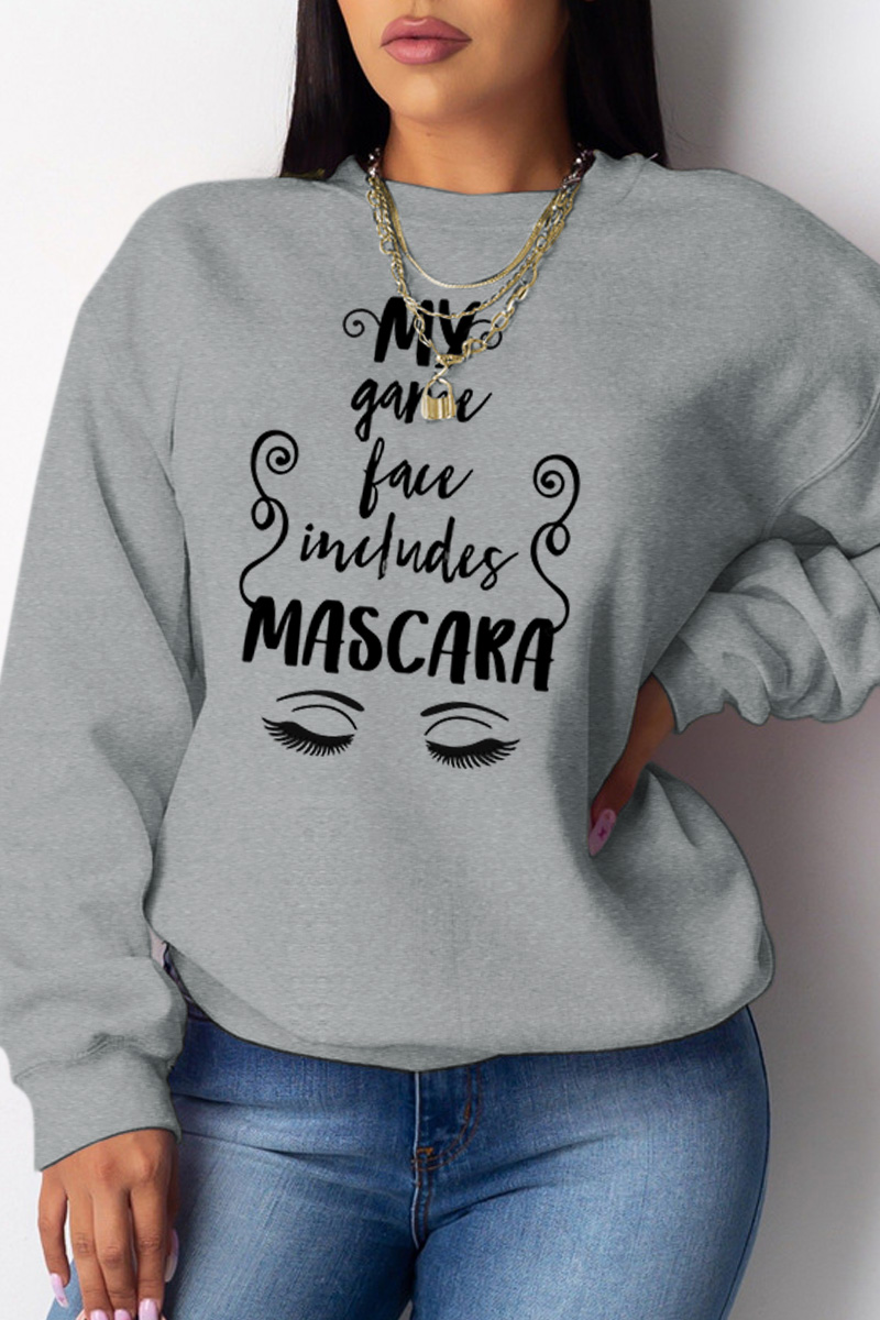 

Grey Casual Sportswear Print Letter O Neck Tops