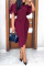 Burgundy Work Elegant Solid Split Joint O Neck One Step Skirt Dresses