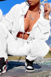 White Fashion Casual Solid Basic Hooded Collar Long Sleeve Three-piece Set