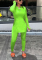 Fluorescent Green Casual Solid Slit O Neck Long Sleeve Two Pieces