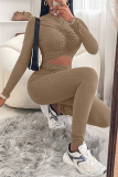 Khaki Fashion Casual Solid Hollowed Out O Neck Skinny Jumpsuits