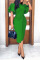 Green Work Elegant Solid Split Joint O Neck One Step Skirt Dresses