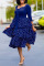 Tibetan Blue Sweet Celebrities Print Polka Dot Split Joint Flounce Square Collar Cake Skirt Dresses