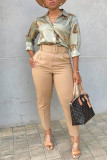 Khaki Fashion Casual High Waist Trousers