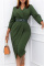 Green Fashion Casual Solid With Belt V Neck Pencil Skirt Dresses