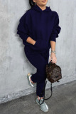 Blue Casual Solid Patchwork Pocket Hooded Collar Long Sleeve Two Pieces