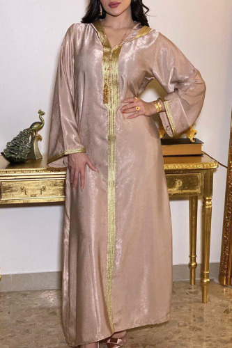 Champagne Casual Solid Patchwork Hooded Collar Straight Dresses