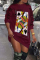 Red Casual Daily Print O Neck Long Sleeve Mini Pencil Skirt Dresses