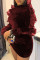 Red Fashion Casual Solid Patchwork O Neck Long Sleeve Dresses