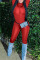 Red Sexy Solid Split Joint Zipper Zipper Collar Skinny Jumpsuits