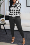 Gray White Fashion Casual Print Patchwork Hooded Collar Long Sleeve Two Pieces