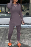 Pink Casual Solid Slit O Neck Long Sleeve Two Pieces