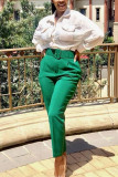 Cream White Fashion Casual High Waist Trousers