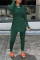 Ink Green Casual Solid Slit O Neck Long Sleeve Two Pieces