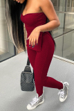 Red Sexy Casual Solid Backless Slit Strapless Sleeveless Two Pieces