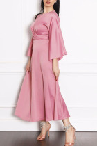 Pink Casual Elegant Solid Split Joint Hot Drill O Neck A Line Dresses