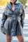 Black Fashion Casual Solid Split Joint Turndown Collar Long Sleeve Dresses