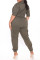 Army Green Fashion Casual Solid Split Joint Zipper Collar Plus Size Jumpsuits