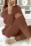 Khaki Fashion Casual Long Sleeve Oblique Collar Regular Sleeve Regular Solid Two Pieces