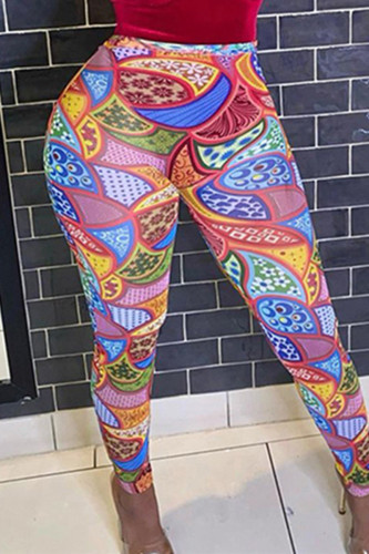 Colour Fashion Casual Print Basic Skinny High Waist Pencil Trousers