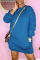 Blue Fashion Casual Solid Split Joint O Neck One Step Skirt Dresses