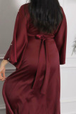 Purplish Red Casual Elegant Solid Patchwork Hot Drill O Neck A Line Dresses