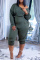Army Green Fashion Casual Solid Pocket Oblique Collar Regular Jumpsuits