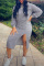 Light Gray Fashion Casual Solid Slit Hooded Collar Long Sleeve Dresses
