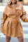 Camel Fashion Casual Solid Split Joint Turndown Collar Long Sleeve Dresses