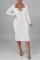 White Sexy Solid Split Joint Frenulum Backless Asymmetrical Collar One Step Skirt Dresses