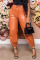 Tangerine Red Casual Solid Split Joint Fold Regular High Waist Pencil Solid Color Bottoms