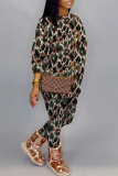 Green Fashion Casual Print Patchwork O Neck Long Sleeve Two Pieces