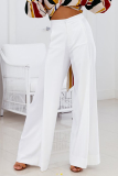 White Casual Solid Patchwork Fold Straight Wide Leg Solid Color Bottoms
