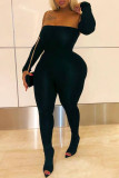 Black Sexy Casual Solid Backless Off the Shoulder Skinny Jumpsuits