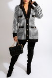 White Fashion Casual Print Patchwork Cardigan V Neck Outerwear