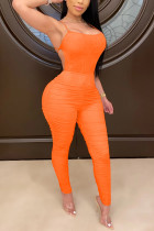 Orange Sexy Tight Sling Backless Jumpsuit