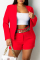 Red Fashion Casual Solid Cardigan Turndown Collar Long Sleeve Two Pieces