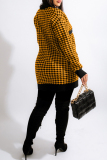 Yellow Fashion Casual Print Patchwork Cardigan V Neck Outerwear