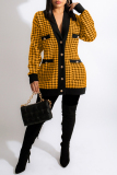 Yellow Fashion Casual Print Patchwork Cardigan V Neck Outerwear