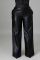 Black Casual Solid Split Joint Straight Mid Waist Wide Leg Solid Color Bottoms