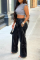 Black Casual Solid Patchwork Straight Mid Waist Wide Leg Solid Color Bottoms